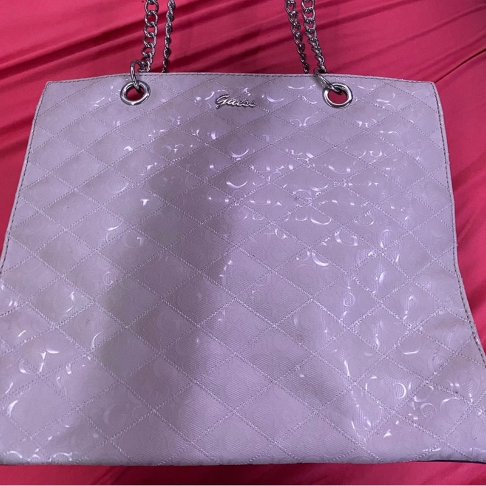 Guess light pink tote purse with chains